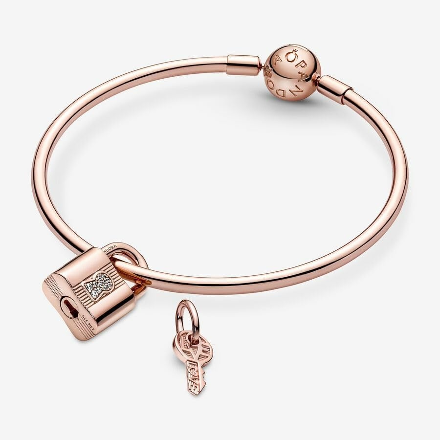 image:imagePANDORA Padlock amp Key Dangle Charm Compatible Moments Stunning Womens Jewelry Gift for Her Rose amp Cubic Zirconia with Gift Box