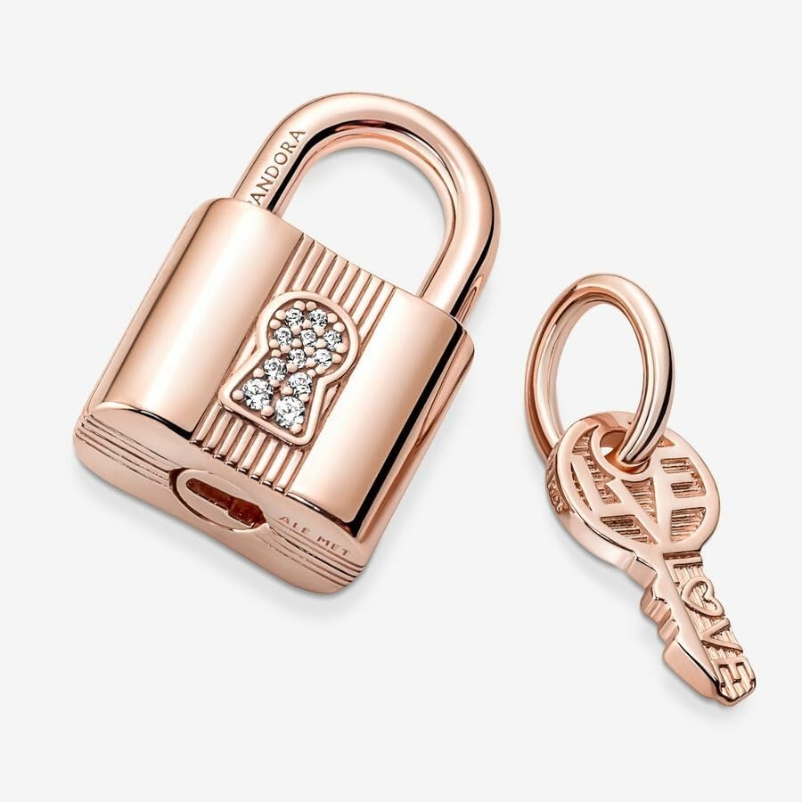image:imagePANDORA Padlock amp Key Dangle Charm Compatible Moments Stunning Womens Jewelry Gift for Her Rose amp Cubic Zirconia with Gift Box