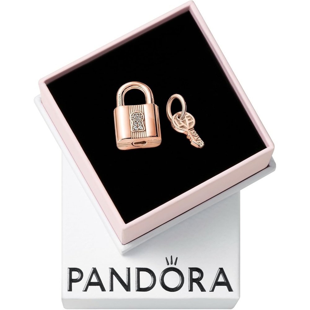 image:imagePANDORA Padlock amp Key Dangle Charm Compatible Moments Stunning Womens Jewelry Gift for Her Rose amp Cubic Zirconia with Gift Box