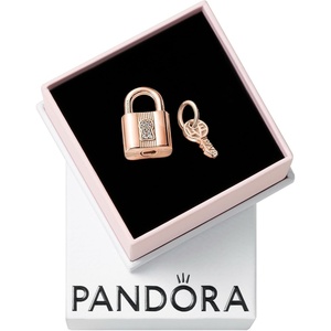 PANDORA Padlock & Key Dangle Charm – Compatible Moments – Stunning Women’s Jewelry – Gift for Her Rose & Cubic Zirconia – with Gift Box